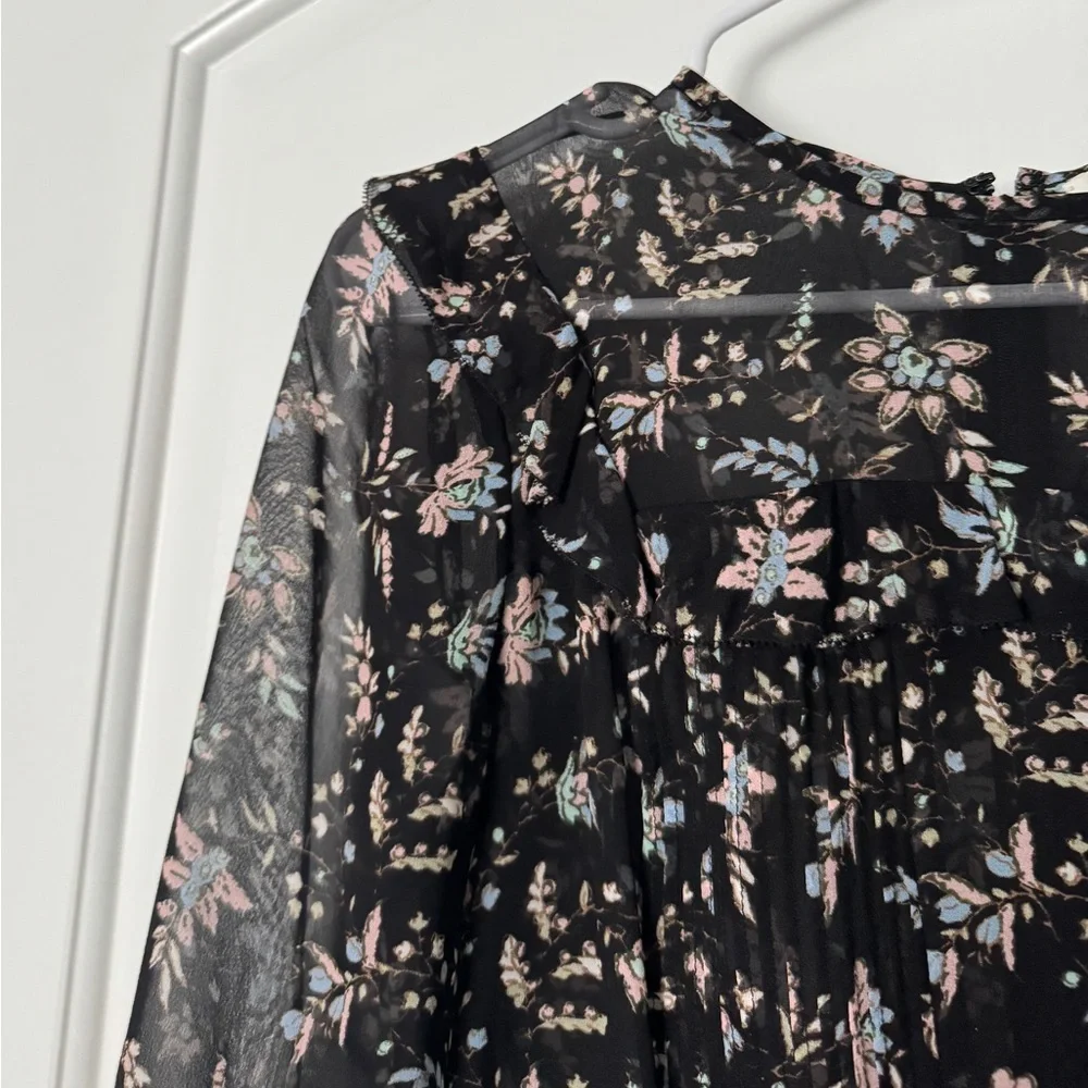 VERONICA BEARD Thompson Floral 100% Silk Ruffle Blouse Top Black Size 2 - Picture 5 of 10